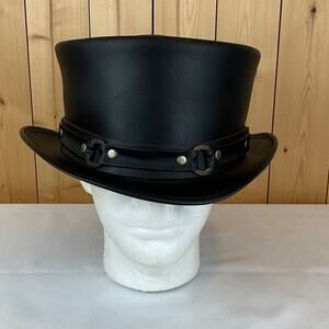 American Hat Makers El Dorado Leather Top Hat, Black - Size XXL